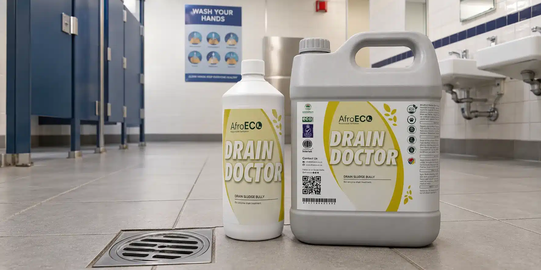 Bio-enzyme drain cleaner for school bathroom drains.